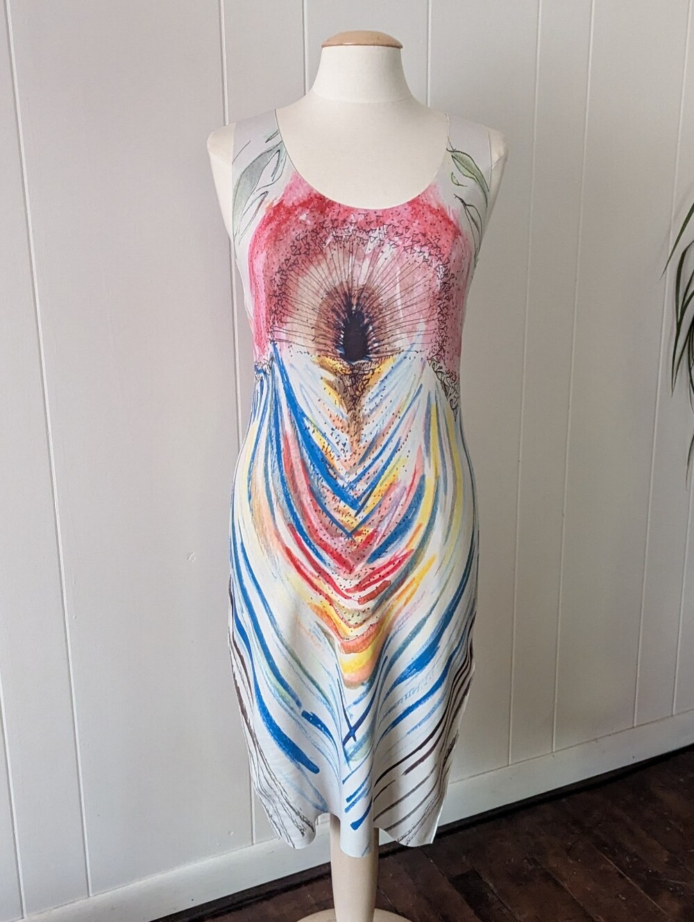 Reversable Peacock Feather Bodycon Midi Tank Dress By AminaPop